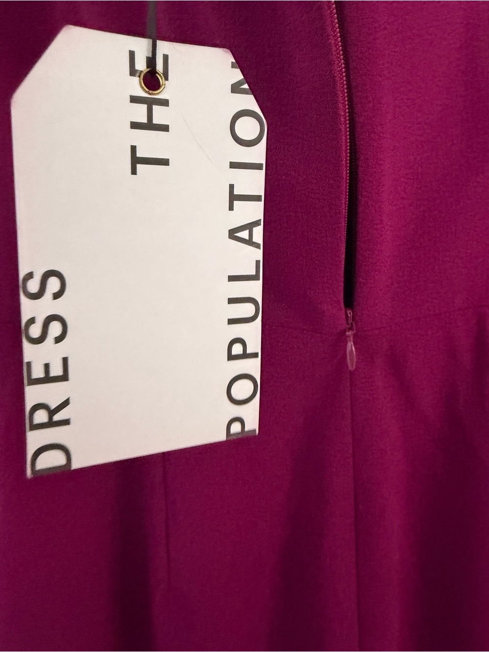 DRESS THE POPULATION Bailey Dress Off-Shoulder Bodycon Midi Dark Magenta M - Picture 7 of 11